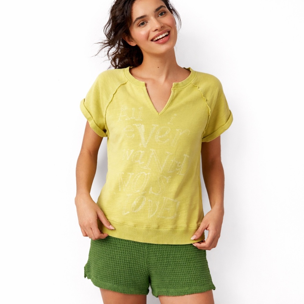 Anthropologie Scott Csoke I Ever Wanted Was Love Sweatshirt Lime Green Sporty S